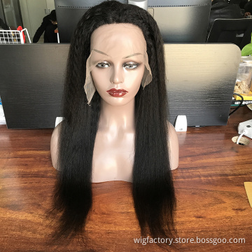 Wholesale Kinky Straight Human Hair Lace Wigs,Full Lace Wig Kinky Straight,Middle Part Lace Front 13*1 Straight Wigs For Black W